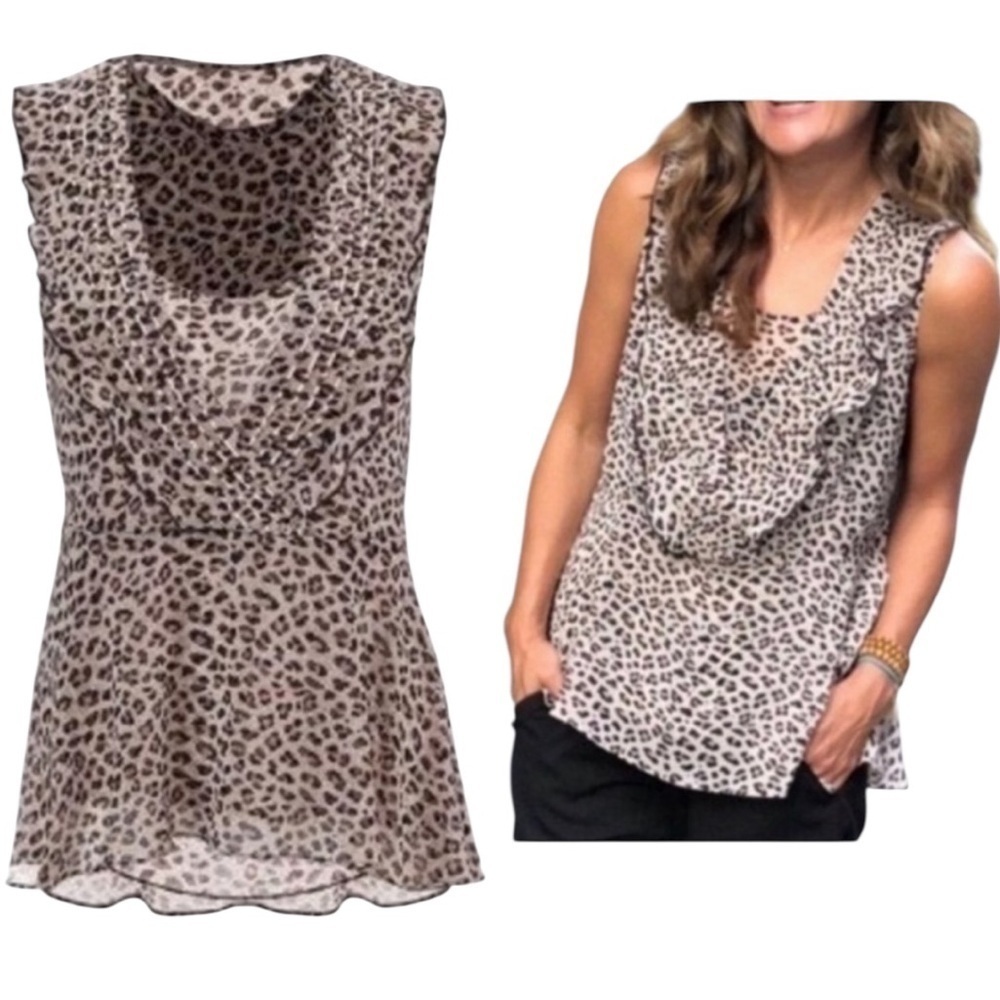 CABI 2-piece Sleeveless Leopard Ruffle Layered Tank Top Set Women's Size M